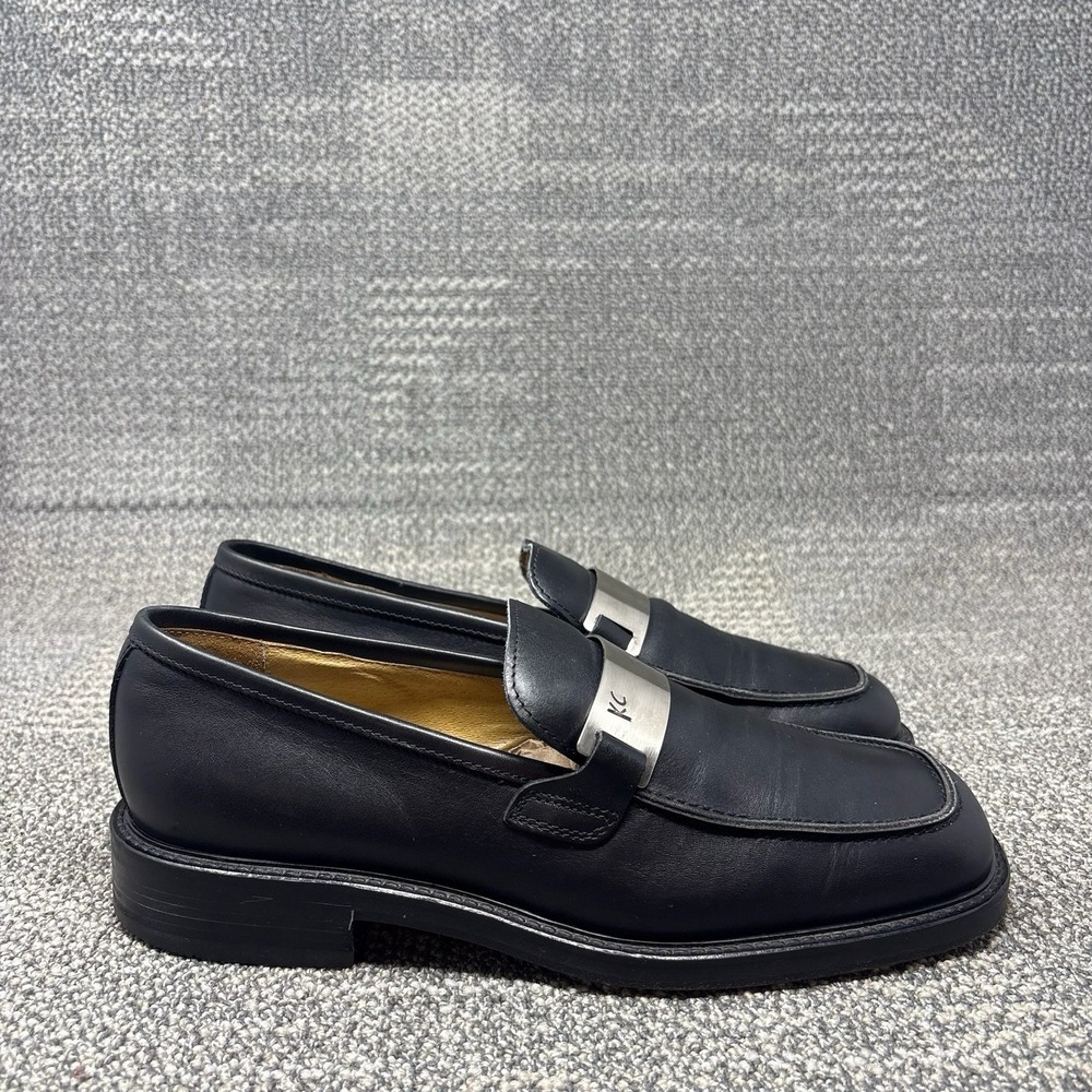 Vintage Kenneth Cole New York Men's 10.5 Black Leather Metal Bit Loafers Italy